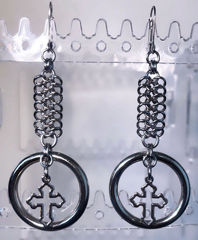 Chainmail cross earrings