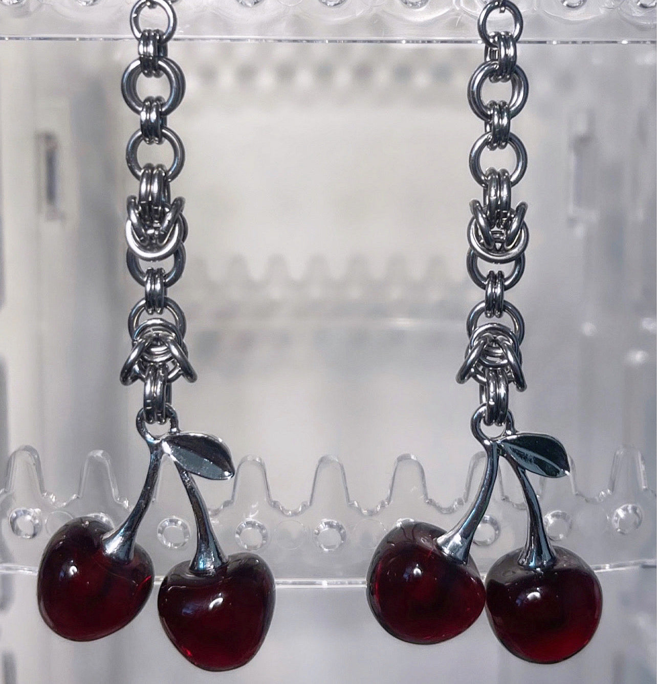 Chainmail Cherry Earrings